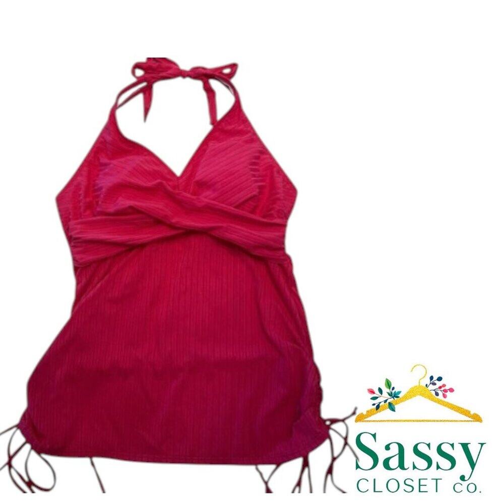✨ Pink Halter Tankini Swim Top Ruched Sides Removable Pads L NWOT 🩷